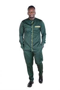 Men's African Suit -(Zanzibar Zenith Shirt + Straight Fitting Trouser) - Green