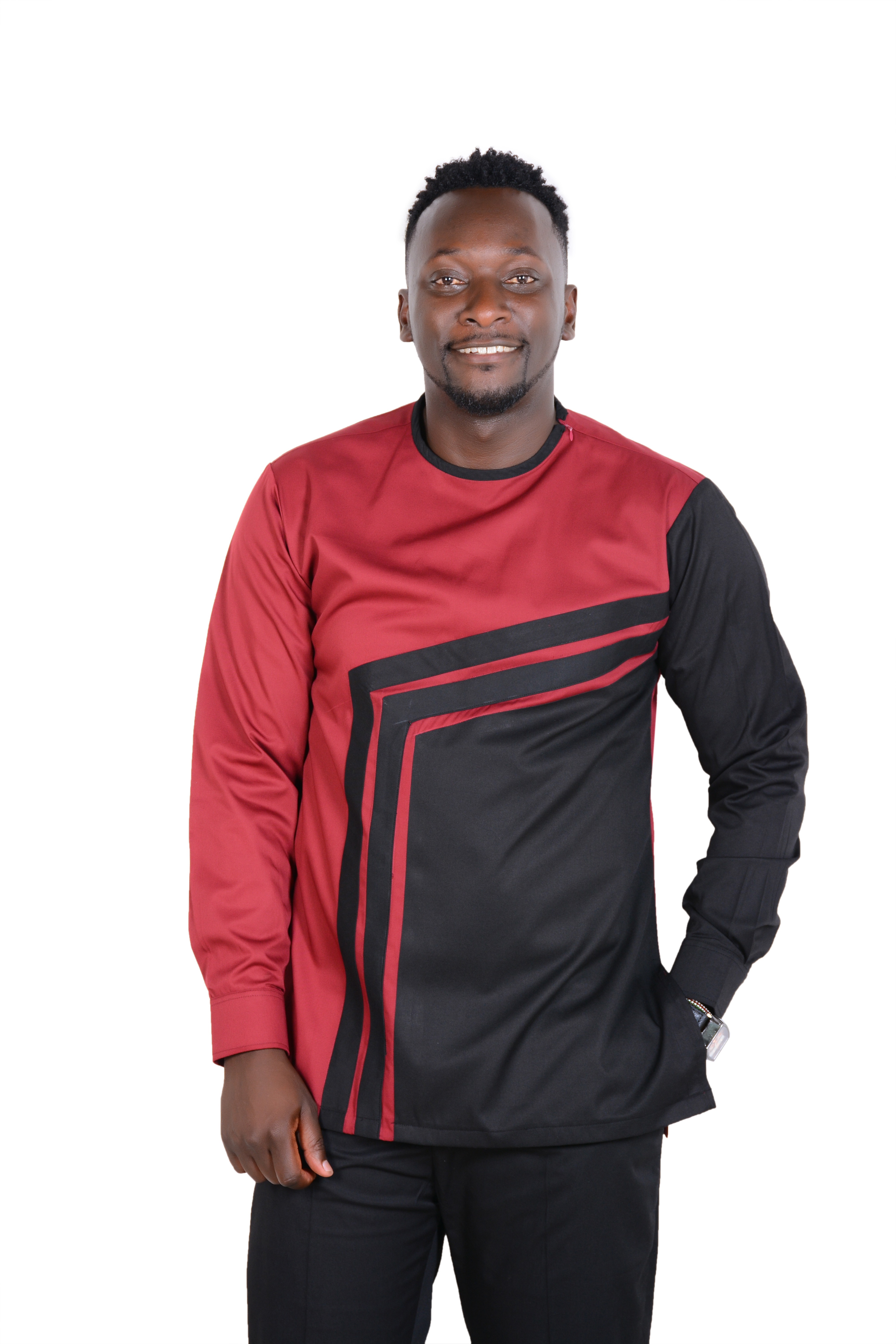 The Expedition -African Long Sleeved Shirt - Maroon & Black